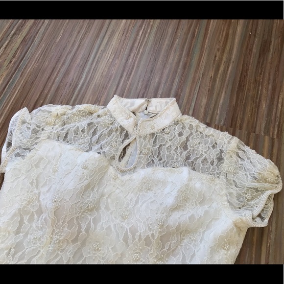 White Hand Beaded Lace Cheongsam QiPao Gown Short Sleeve Dress - Picture 3 of 5